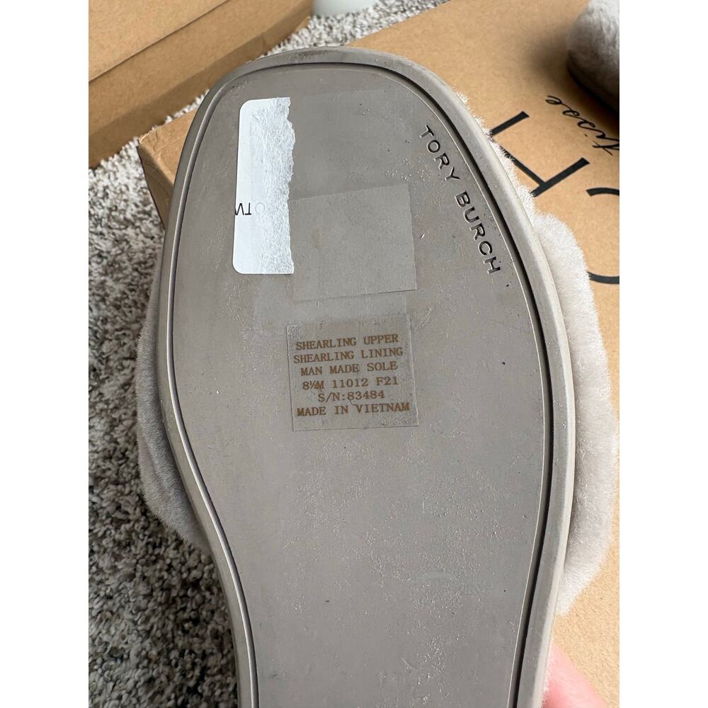 Tory Burch Women's Double T Shearling Slide Sandal Gray Heron Size 8.5 - Picture 6 of 7